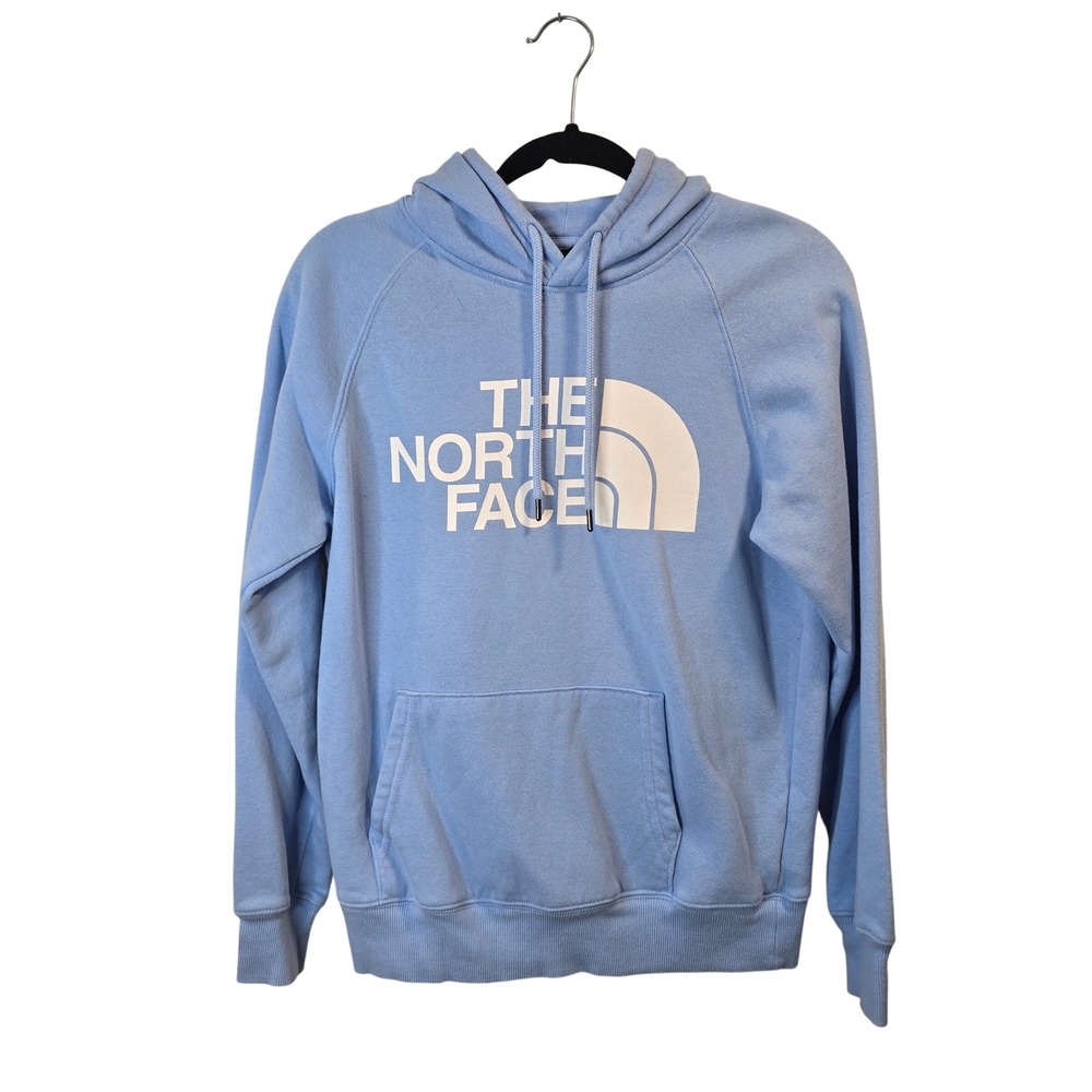 The North Face Hoodie Women Small Blue Logo Raglan Pullover Sweatshirt